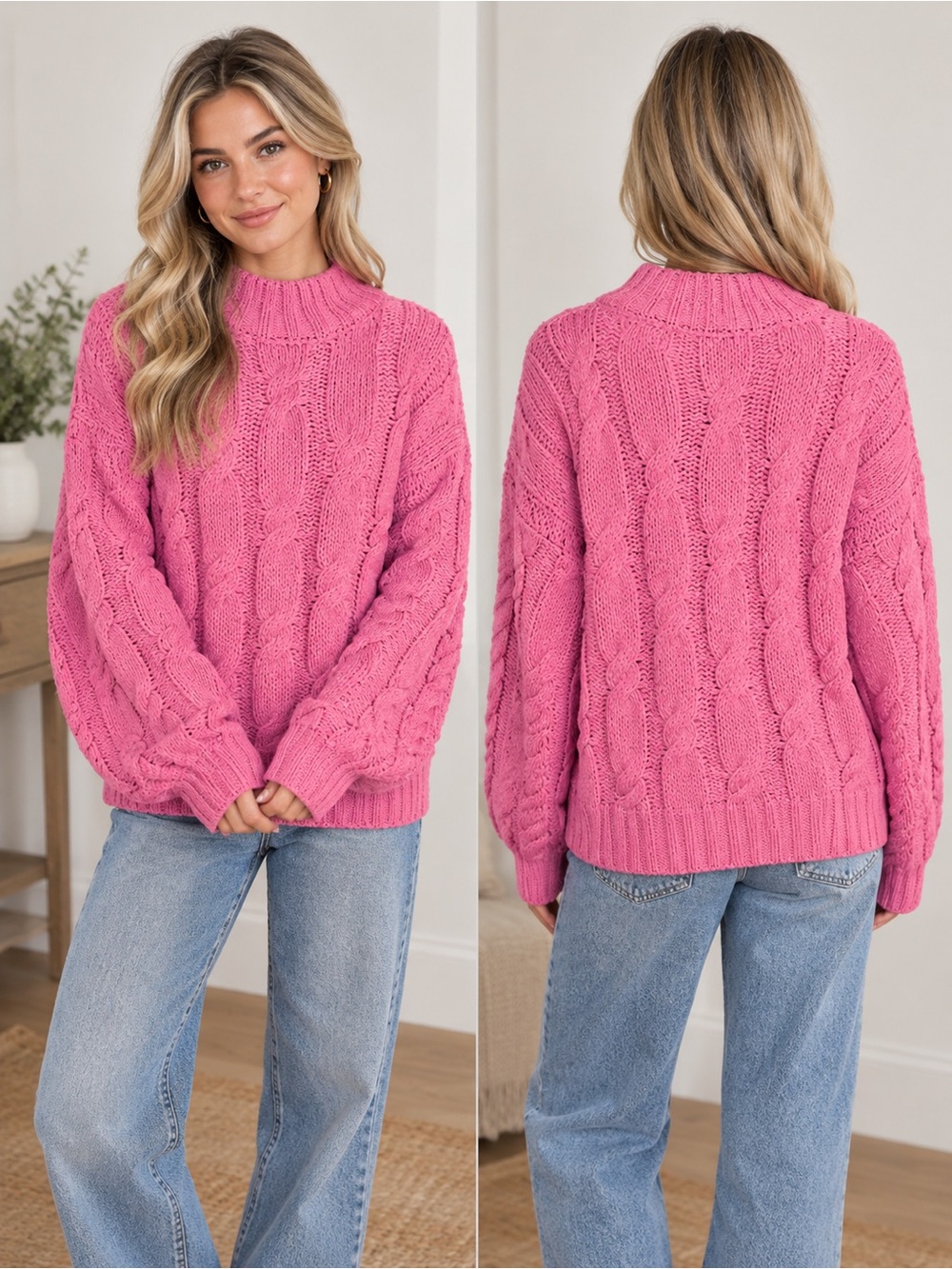 Princess Polly Anaya Oversized Cable Knit Sweater in Pink